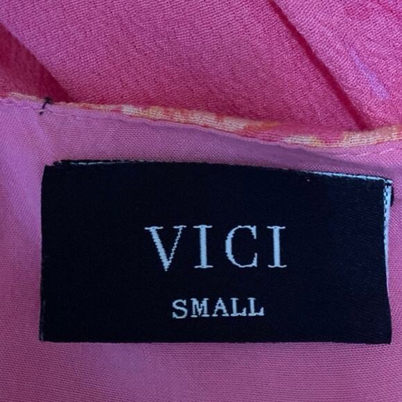 Vici Pink Multicolor Floral Short Cap Sleeve Plunging High Low Maxi Dress Size S - Picture 4 of 5